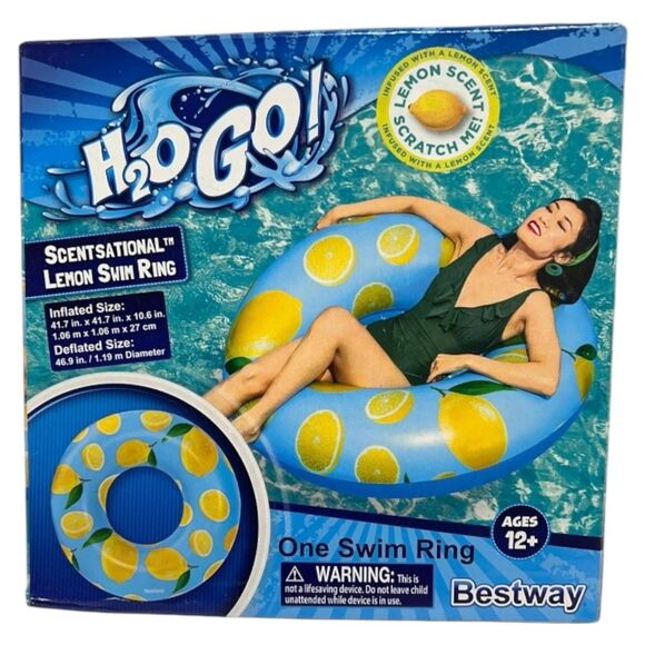 NEW Adult Pool Float Lemon Scented Swim Ring River Floating Tube Blue Cute - Picture 1 of 3